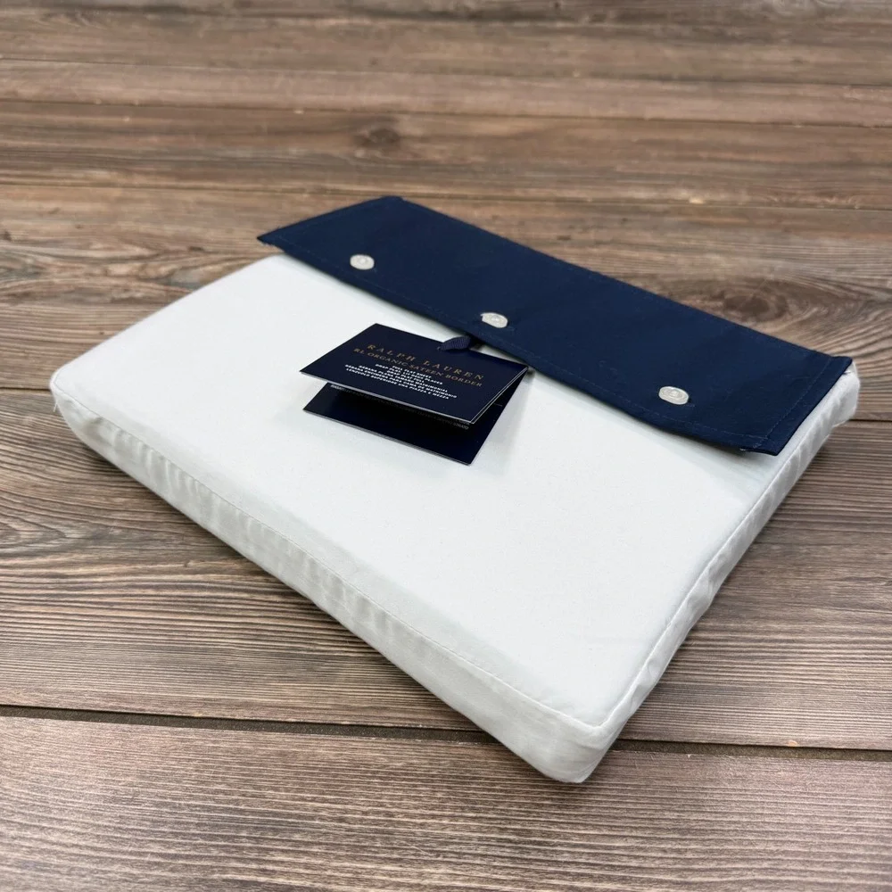 Ralph Lauren Full Flat Sheet Polo Navy White Organic Sateen Border 624TC NEW